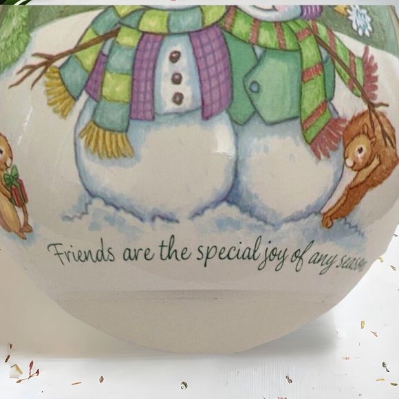 Hallmark Large Glass Ball Ornament Winter Friends 2001 Snowmen Forest Animals 4" - Picture 8 of 9
